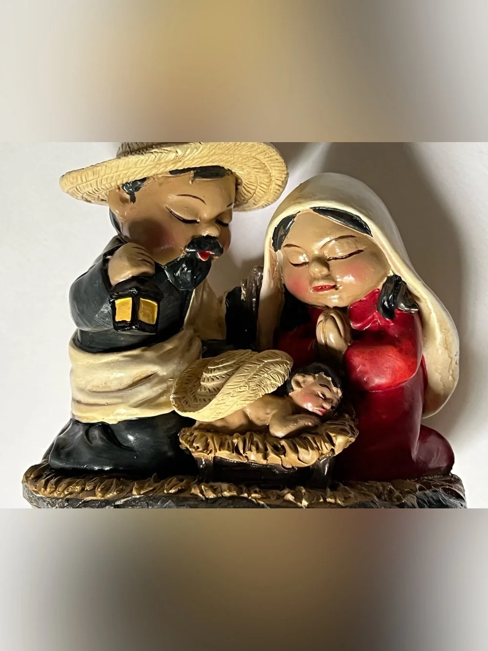 Hand-Painted Nativity Figurine Set - Red, Cream, Gold